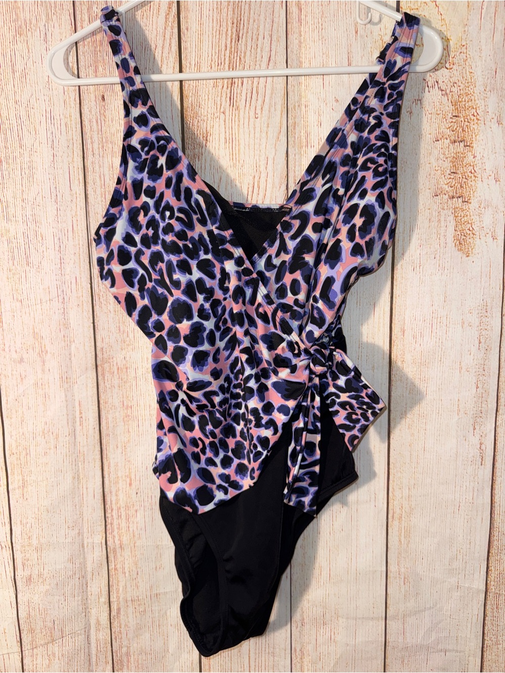 Freely Women’s Pink & Black Leopard One-Piece Swimsuit - Wrap Style M